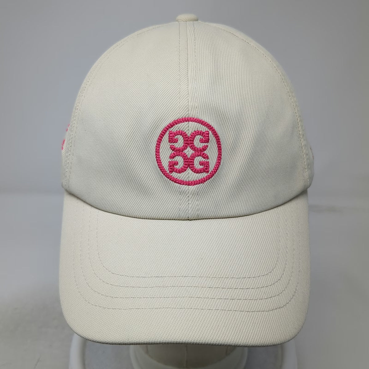G/FORE Snapback Hat Beige One Size Pink Logo Nylon Golf Sport Cap Adjustable