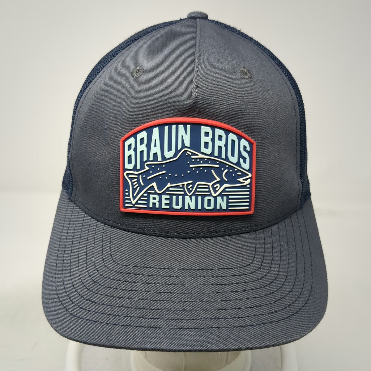 Richardson Trucker Hat Gray Blue One Size Fish Trout Braun Bros Reunion Snapback