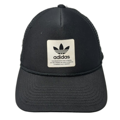 Adidas Trucker Hat Black OSFM Trefoil Logo Patch Rope Mesh Back Snapback Foam