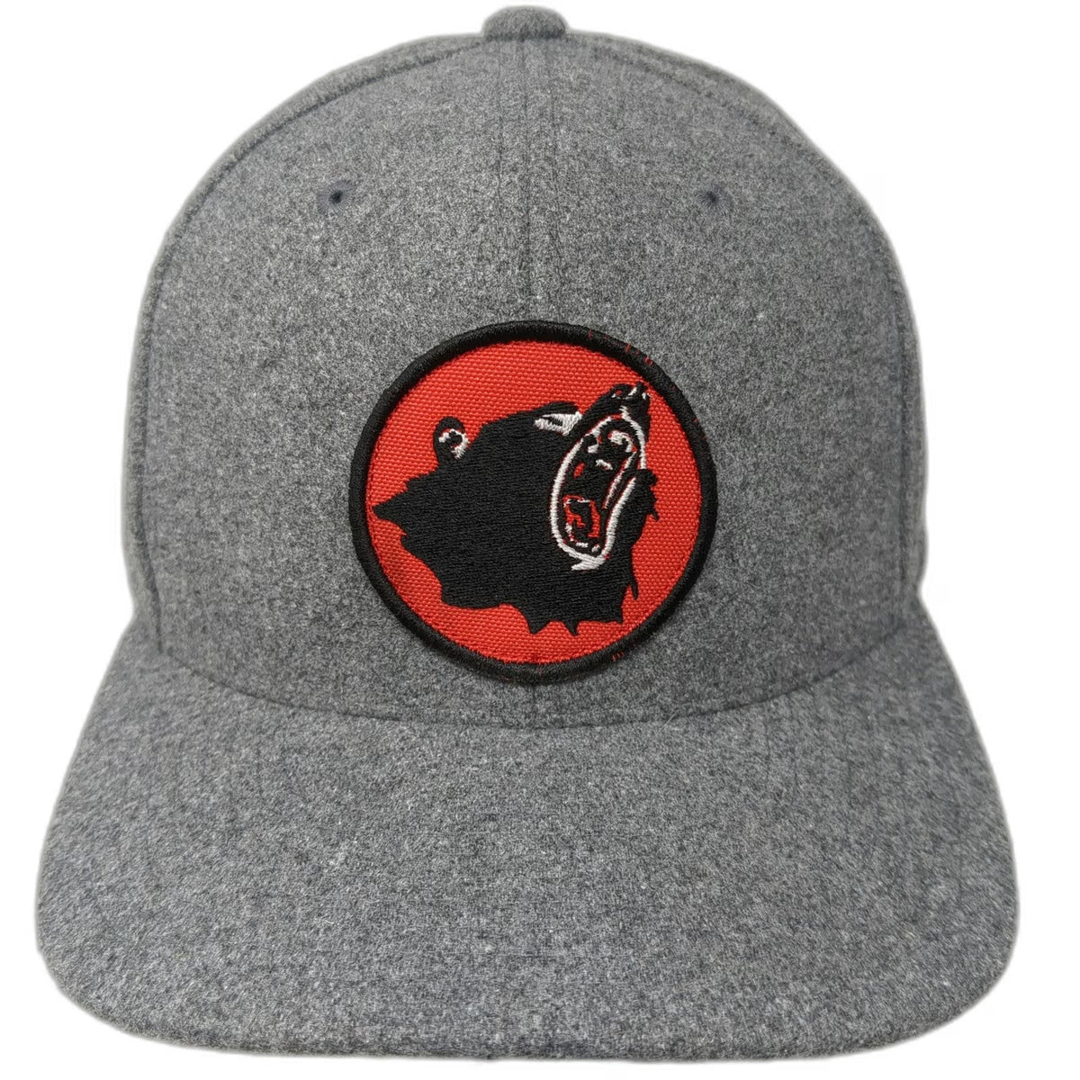 Yupoong Snapback Hat Gray One Size Wool Blend Bear Patch Green Underbrim Bill