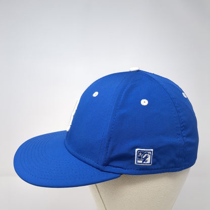 B Skull And Crossbones Fitted Hat Blue Medium Embroidered The Game