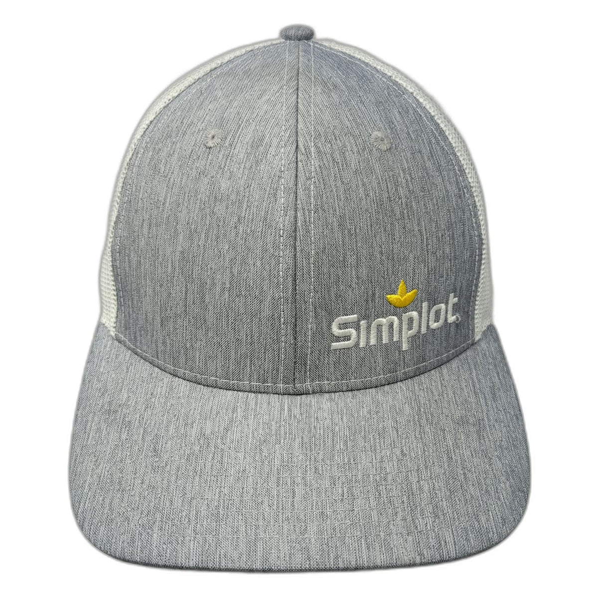 Ivory Headwear Simplot Gray White Yellow Trucker Hat One Size Mesh Snapback Cap