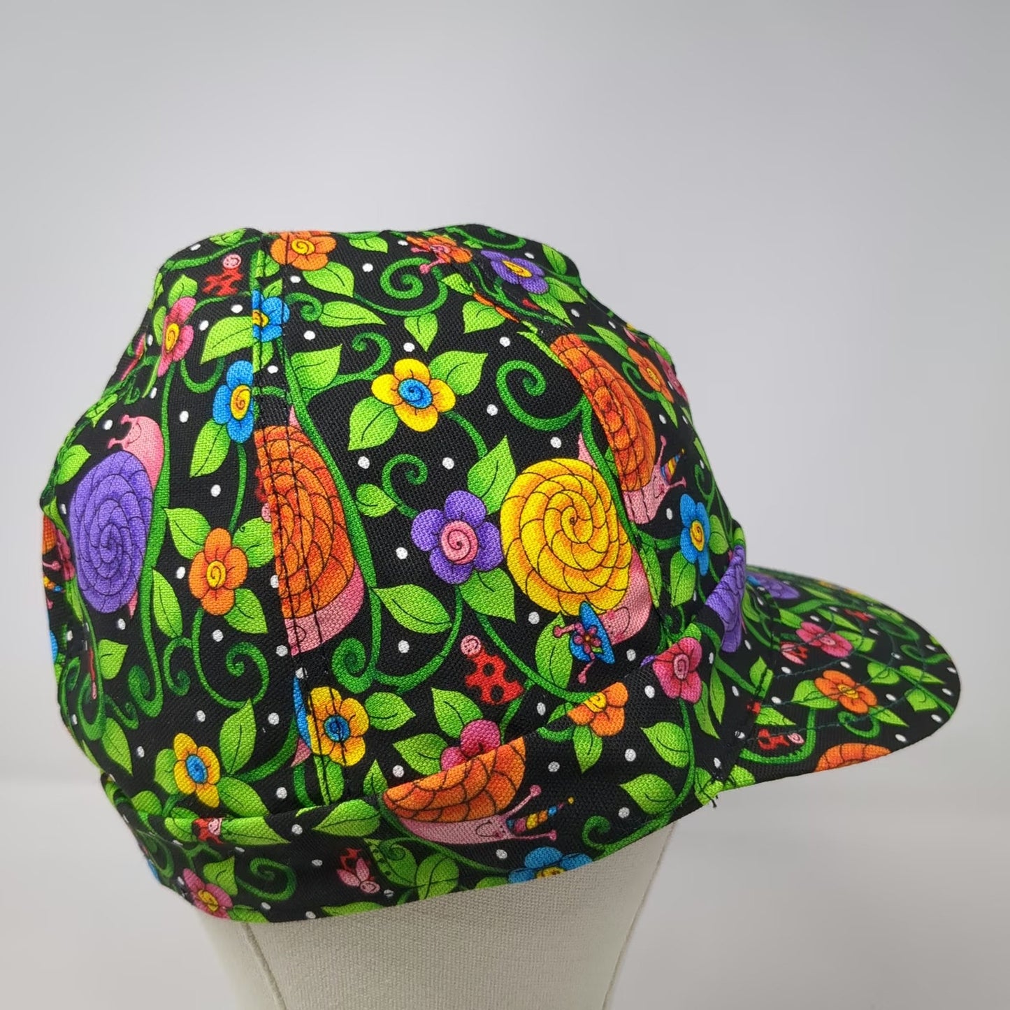Kromer Welding Cap Green 7 3/8 Snail Floral Print Polka Dot Fitted Hat USA