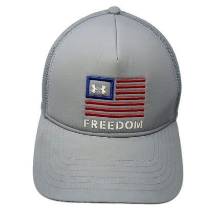 Under Armour Trucker Hat Gray One Size Mesh American Flag Freedom Snapback