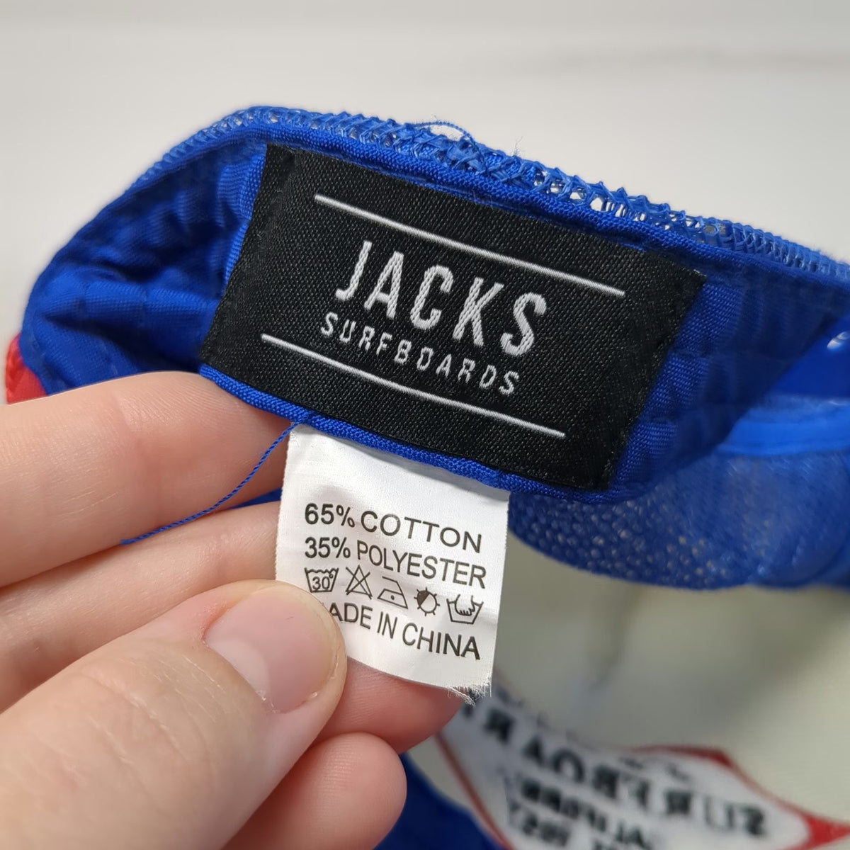 Jack's Surfboards Trucker Hat White Blue Red OSFM California Mesh Back Rope Logo