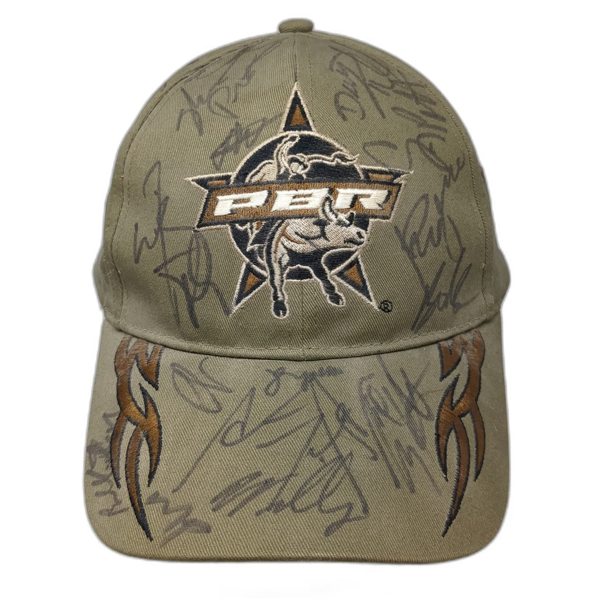 M&F PBR Bull Riders Baseball Cap Brown One Size Autographed Flame Cotton Hat