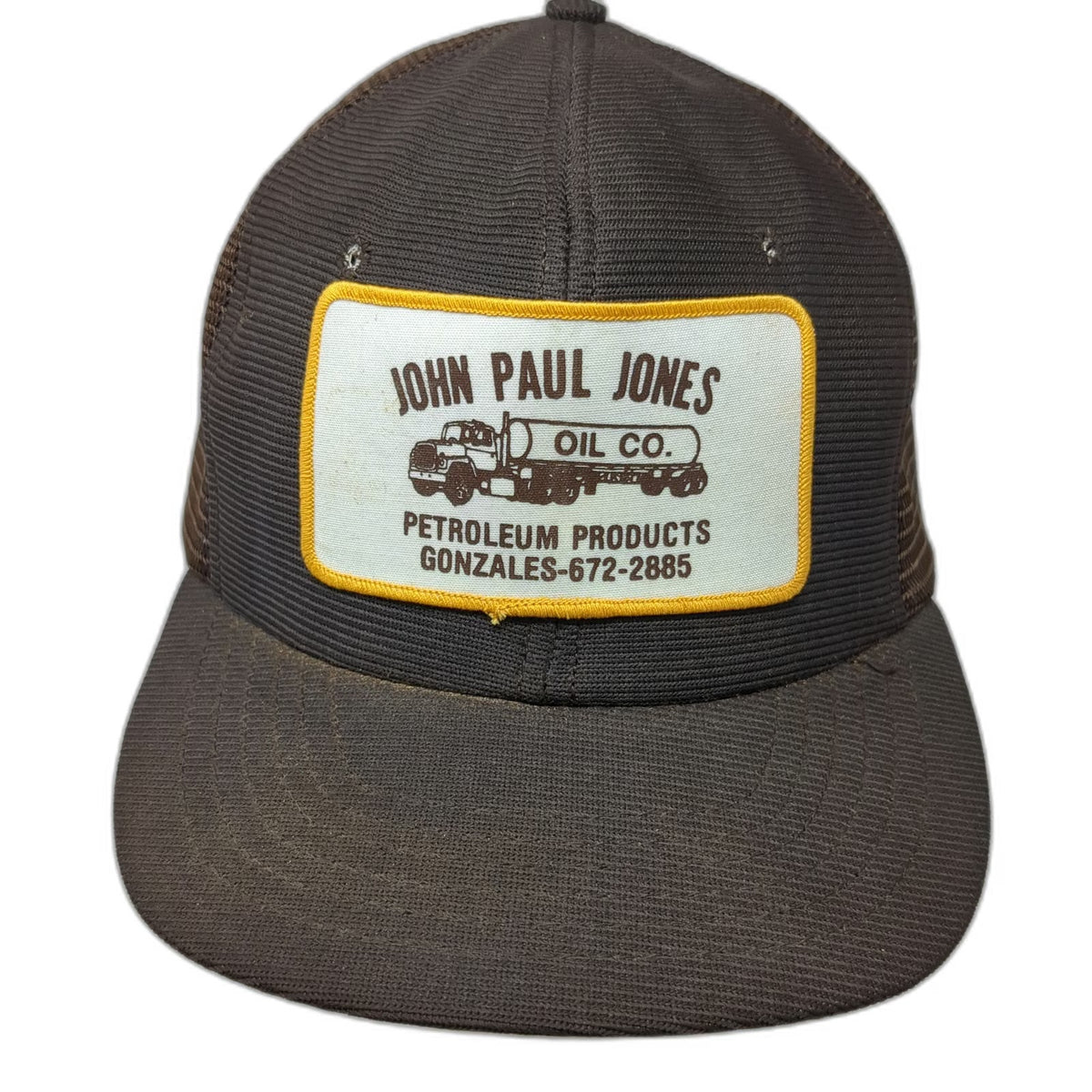 Outdoor Cap Trucker Hat Brown White Yellow L Mesh John Paul Jones Oil Co USA