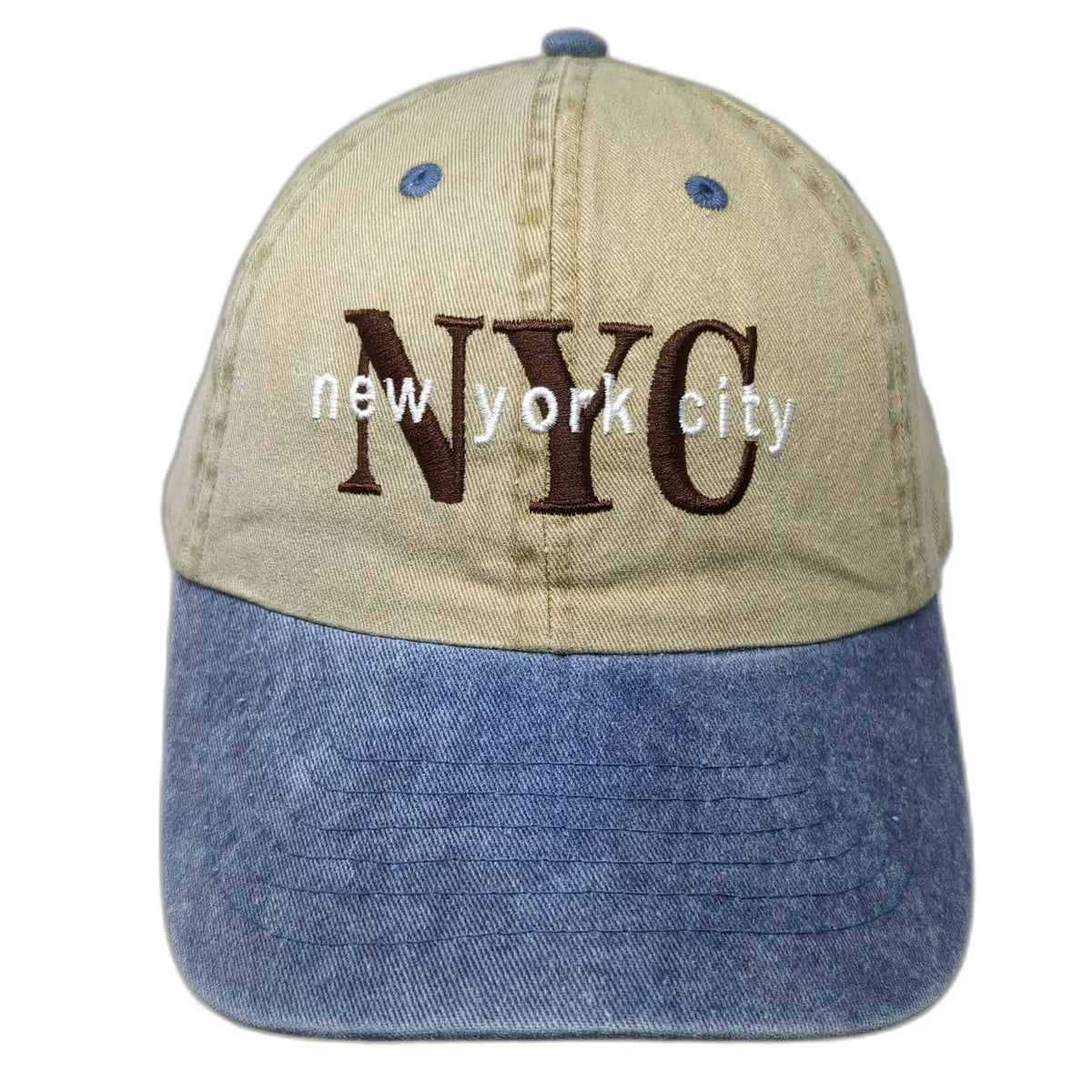 Newhattan Baseball Cap Beige Blue One Size NYC New York City Hat Slideback