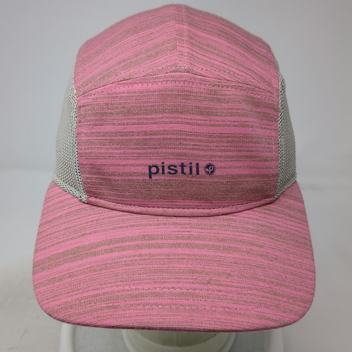 Pistil 5 Panel Pink One Size Mesh Back Strapback Hat Embroidered Logo
