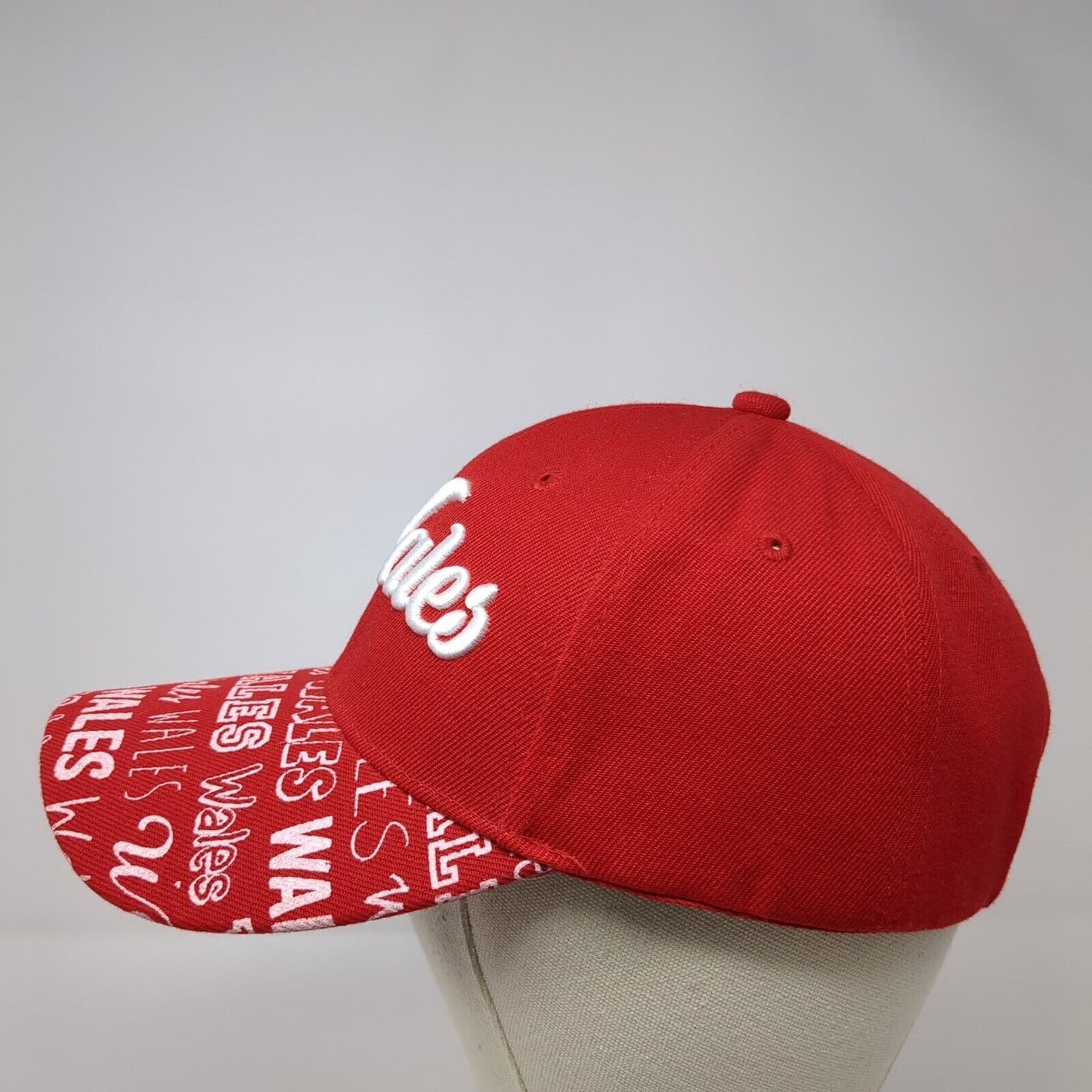 Wales Strapback Hat Red One Size Adjustable Embroidered Vent Holes