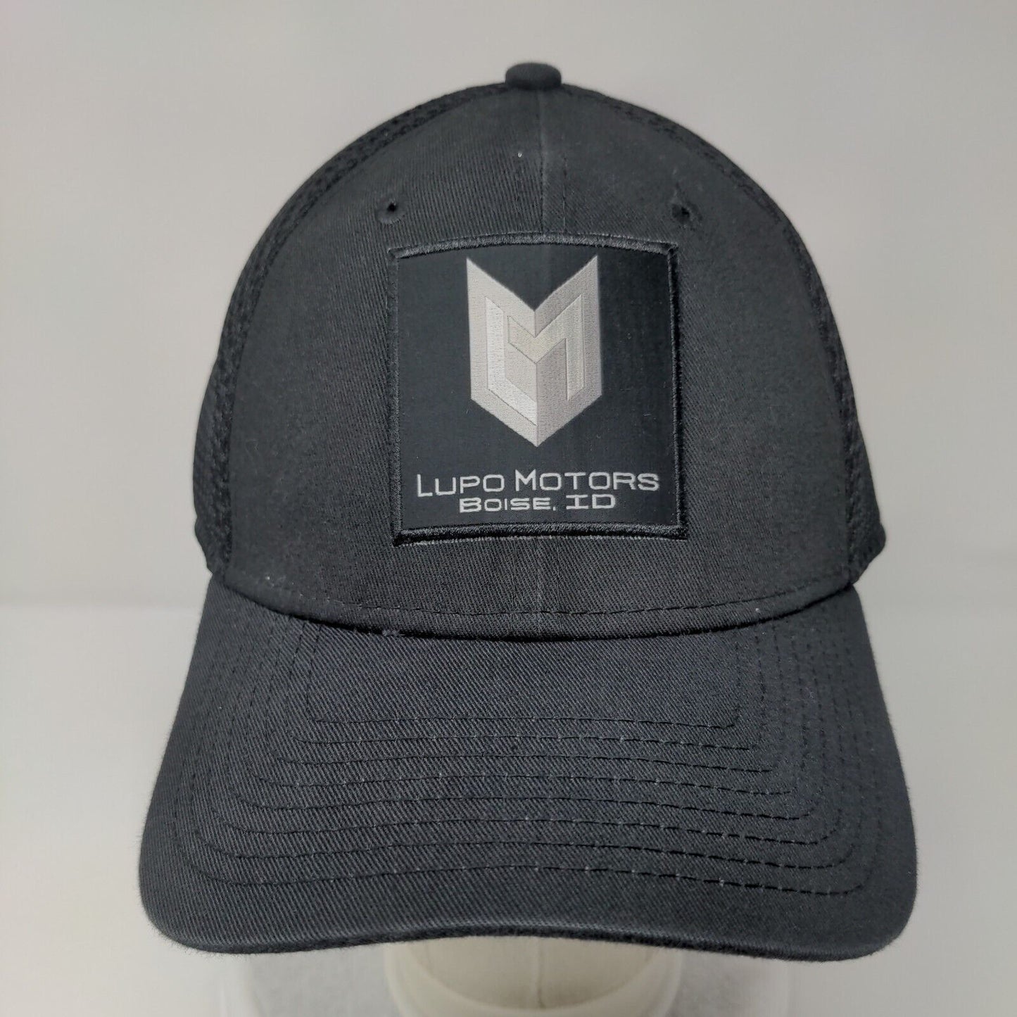 Lupo Motors Boise ID Fitted Trucker Hat L/XL 6 Panel Vented Holes New Era Cotton
