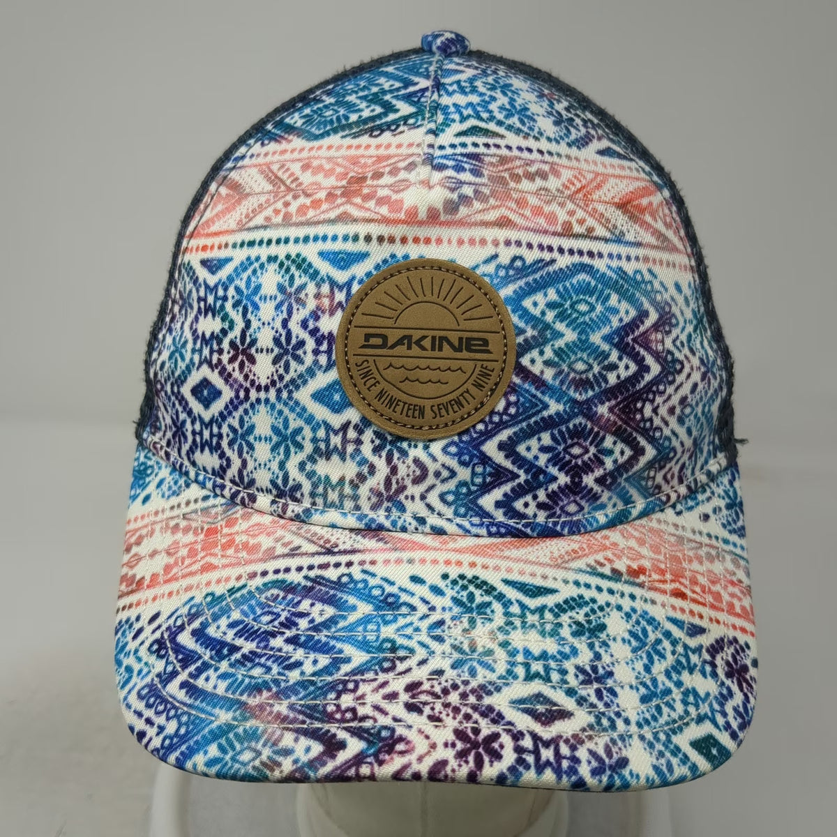 Dakine Trucker Hat Blue One Size Geometric Pattern Mesh Back Snapback Logo