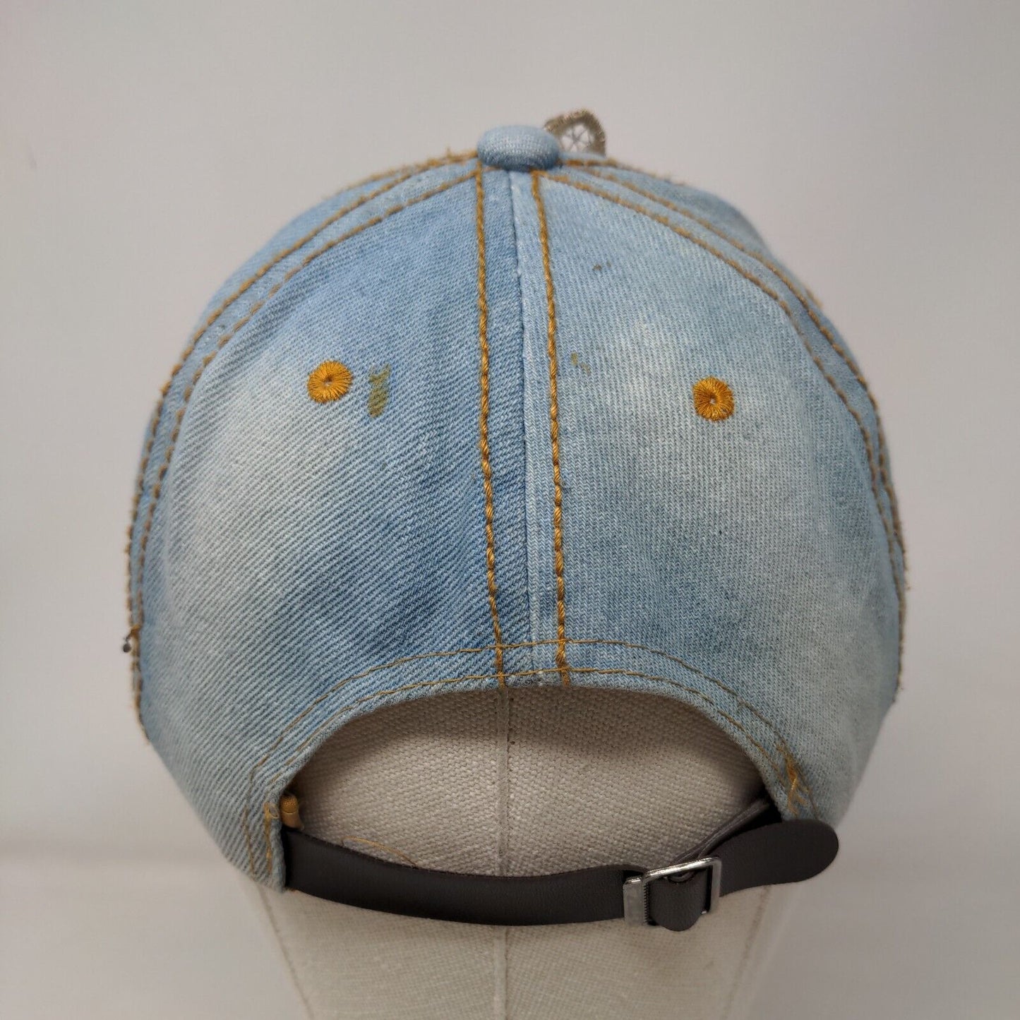 Butterfly Slideback Hat Blue One Size Lace Trim Beaded 6 Panel Distressed
