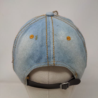 Butterfly Slideback Hat Blue One Size Lace Trim Beaded 6 Panel Distressed