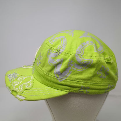 RainBow Army Cap Green One Size Fleur De Lis Rhinestone Distressed Strapback Hat