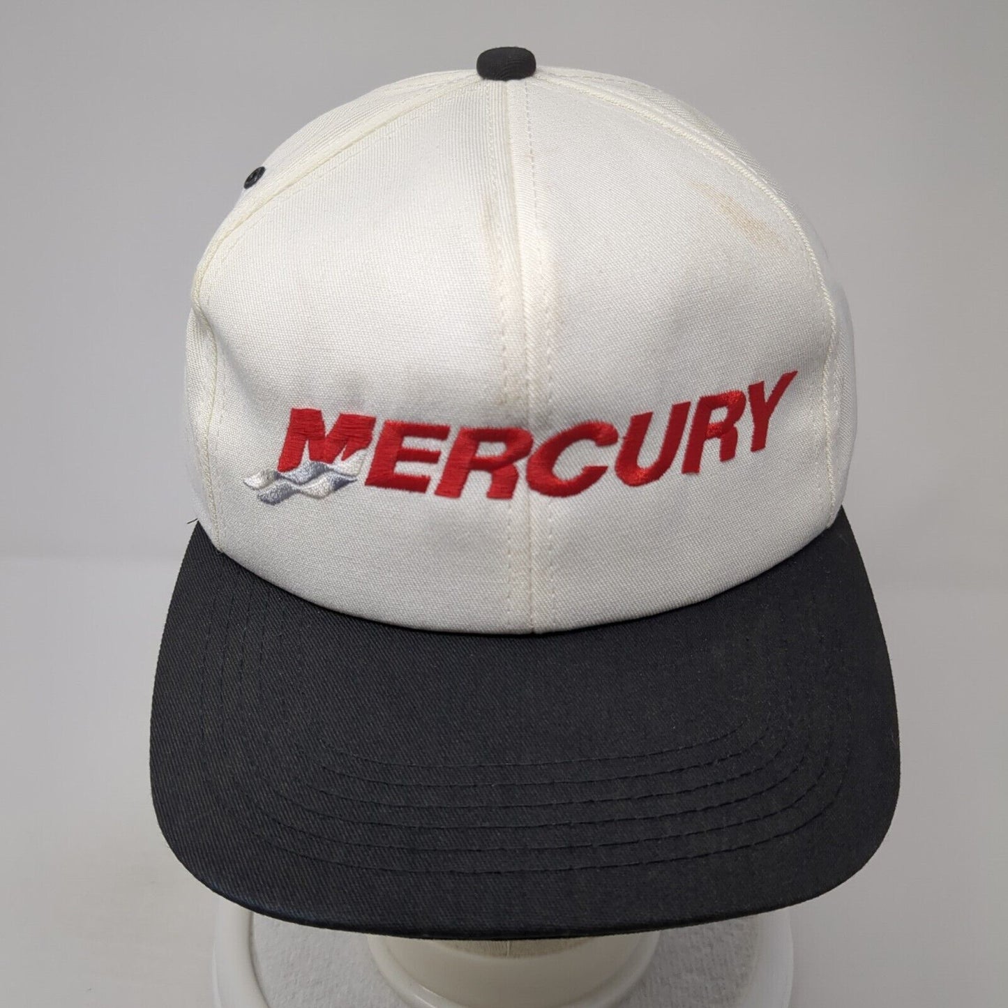 Mercury Snapback Hat White One Size Adjustable Embroidered Vented Holes 6 Panel