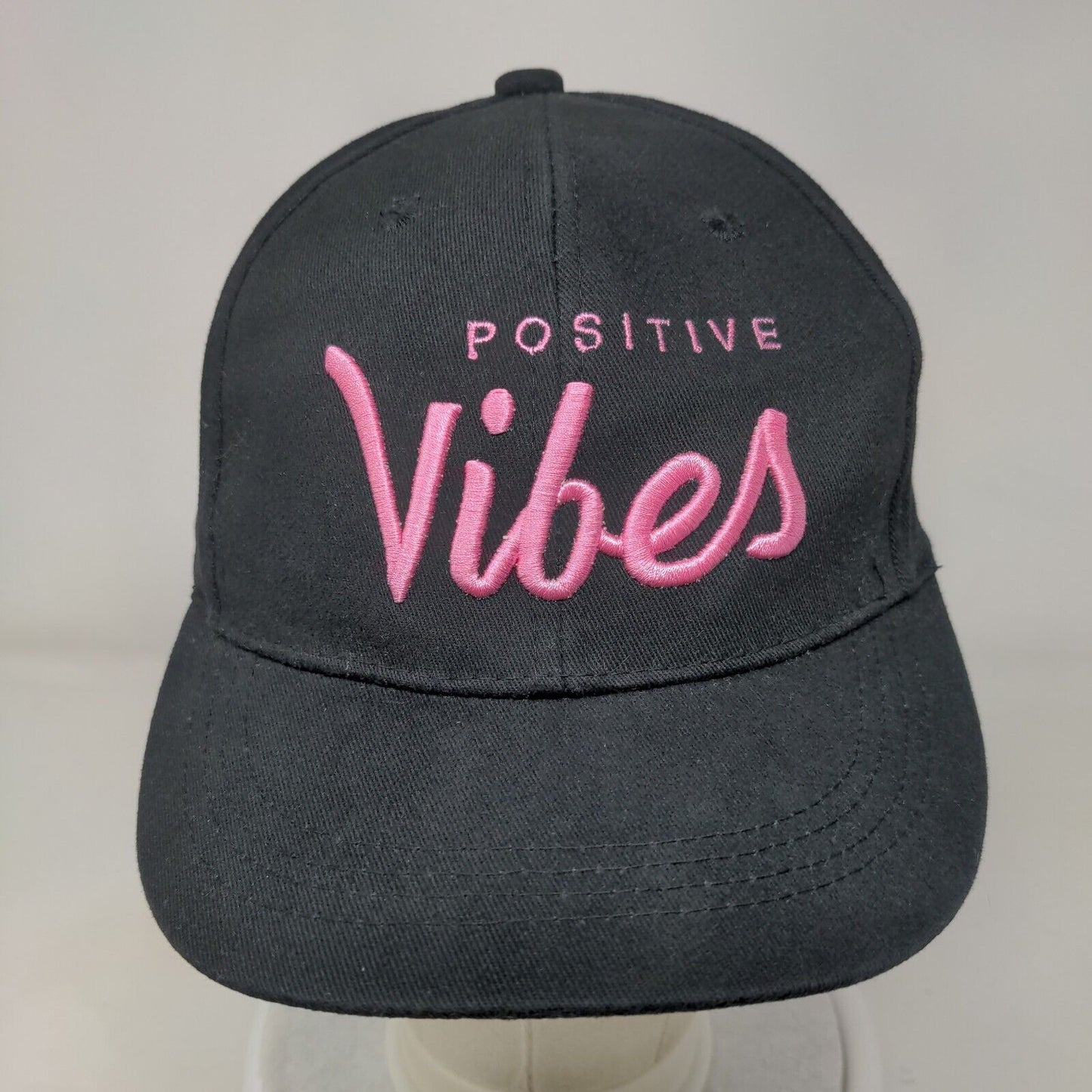 Positive Vibes Snapback Hat Black One Size Adjustable Embroidered 6 Panel Cotton
