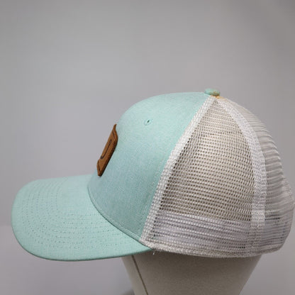 Fishing Hook Patch Snapback Trucker Hat Blue One Size Mesh Back Avid