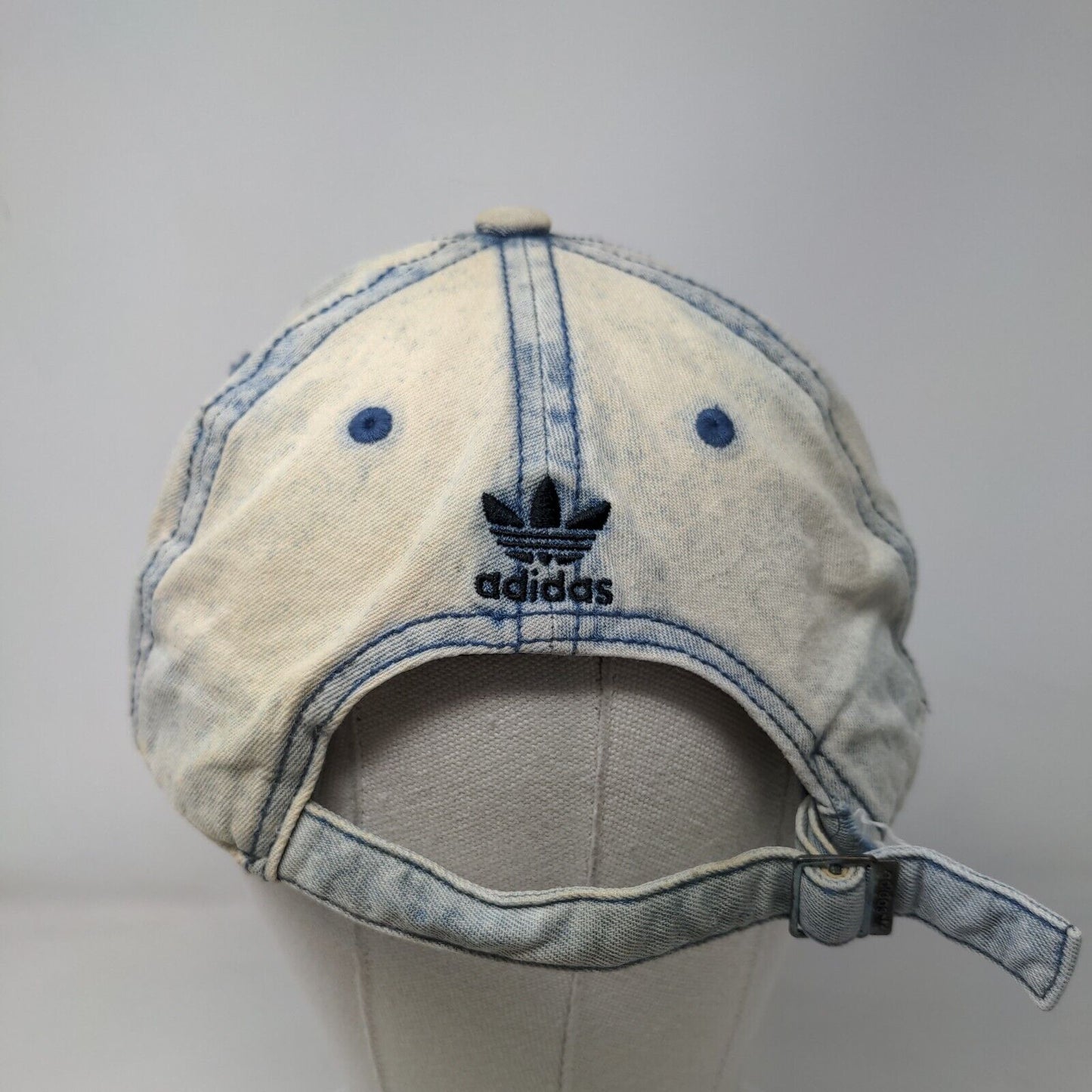 Adidas Slideback Hat Blue OS Adjustable Embroidered Trefoil Acid Wash Denim