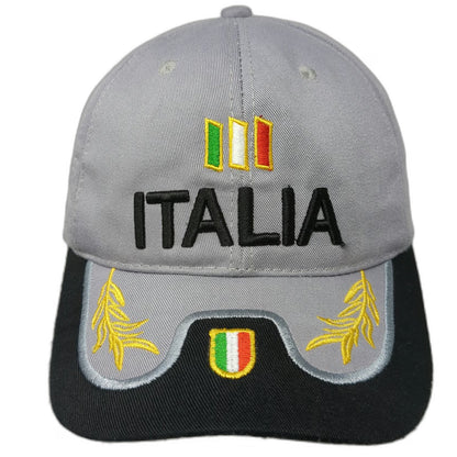 Gray Baseball Cap One Size Italia Embroidered Laurel Leaves Black Brim Flag Hat