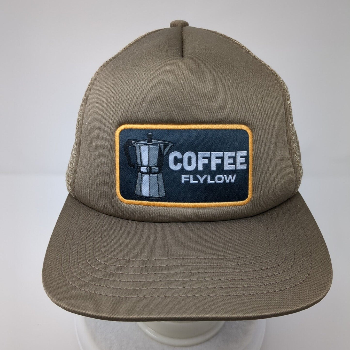 Coffee Flylow Snapback Trucker Hat Brown OSFM Adjustable Mesh Back Home Grown