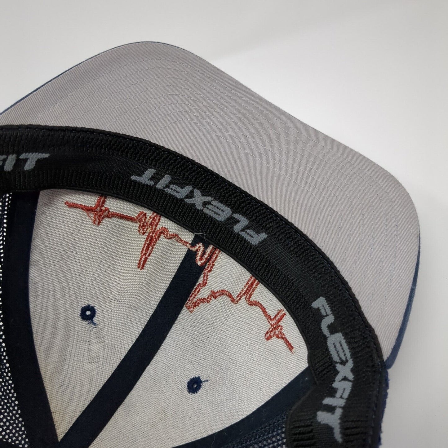 Idaho EKG Heartbeat Fitted Mesh Back Trucker Hat Blue One Size Flexfit