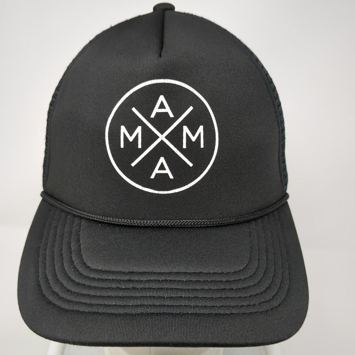 Trucker Hat Black One Size Mesh Back Snapback Foam Front Mama White Graphic