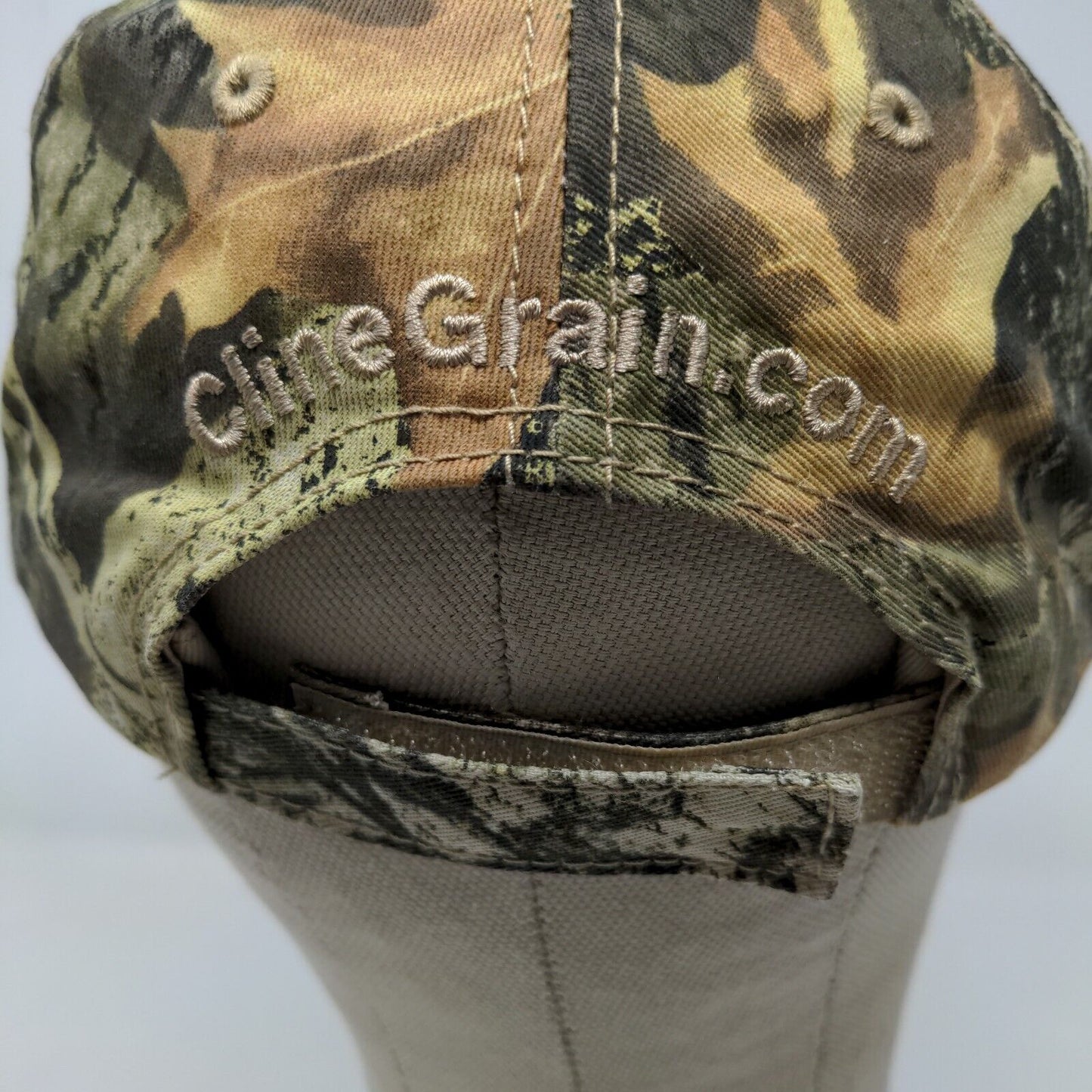 Cline Grain Men's Strapback Hat Green Camo Adjustable Embroidered Logo