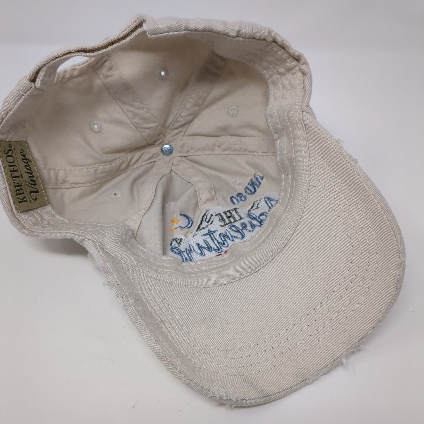 The Adventure Begins Strapback Hat Tan OS Adjustable Distressed KB ETHOS Vintage