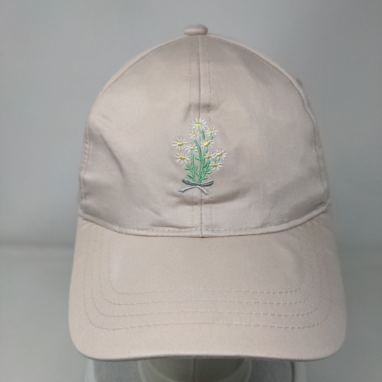Ximi Vogue Slideback Hat Tan One Size Adjustable Embroidered Floral