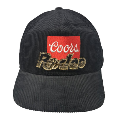 Coors Rodeo Slideback Hat Black One Size Solid Leather Strap Corduroy