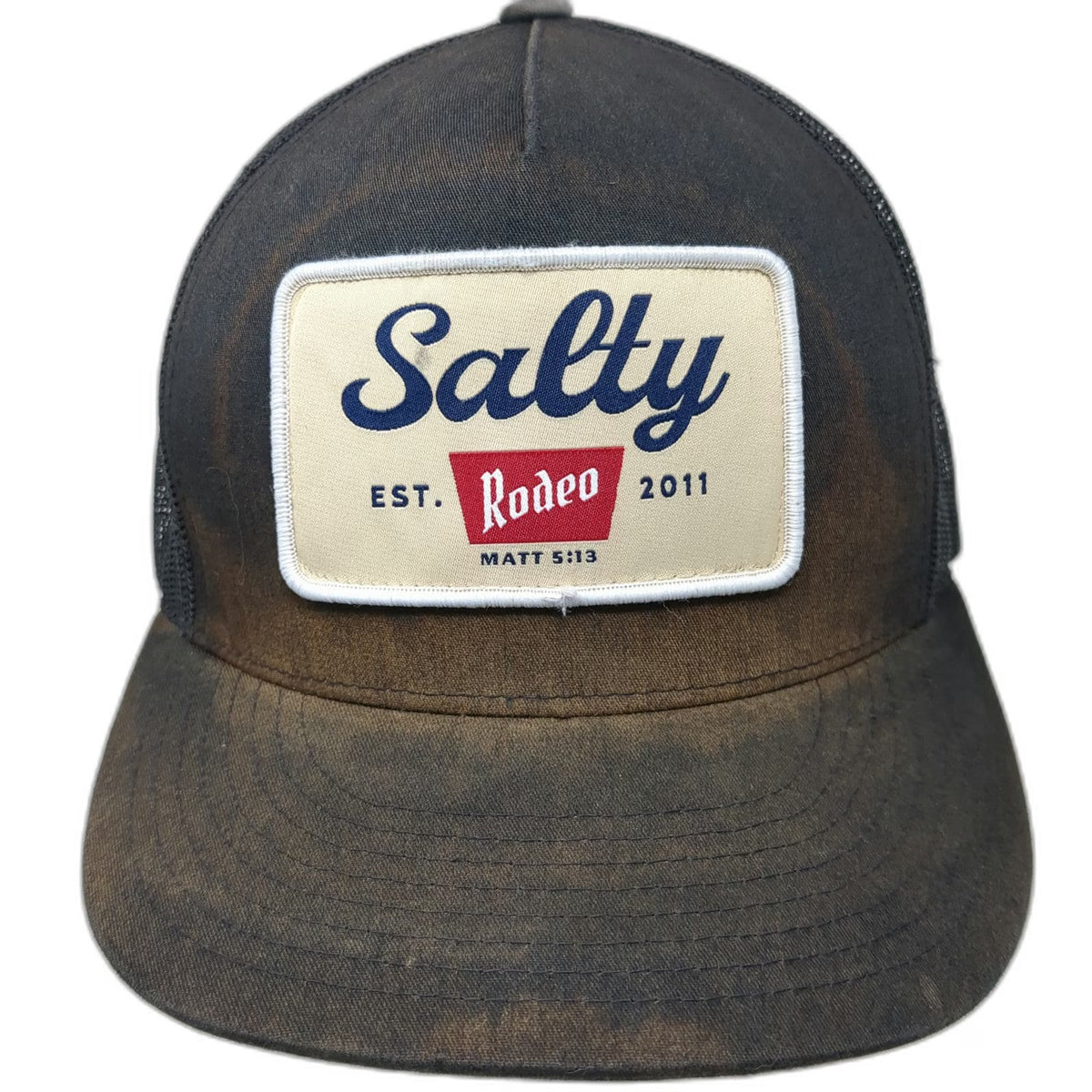 Yupoong Trucker Hat Black OSFM Salty Rodeo Patch Snapback Matt 5:13 Mesh Back