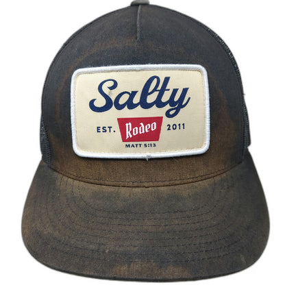 Yupoong Trucker Hat Black OSFM Salty Rodeo Patch Snapback Matt 5:13 Mesh Back