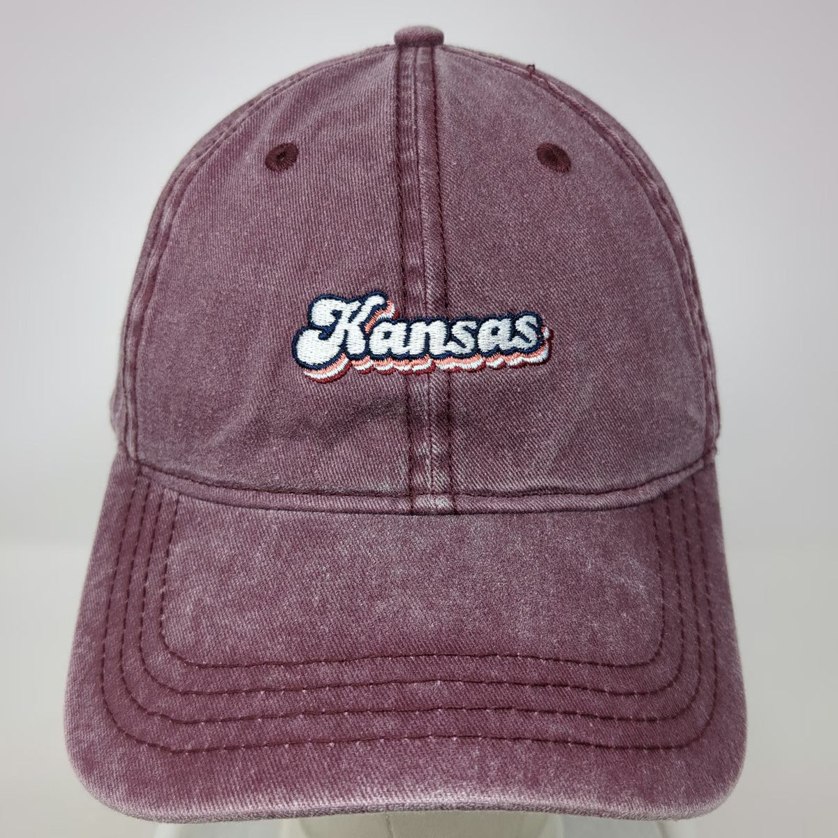 Home Free Kansas Baseball Cap Red One Size Retro Script Strapback Adjustable Hat