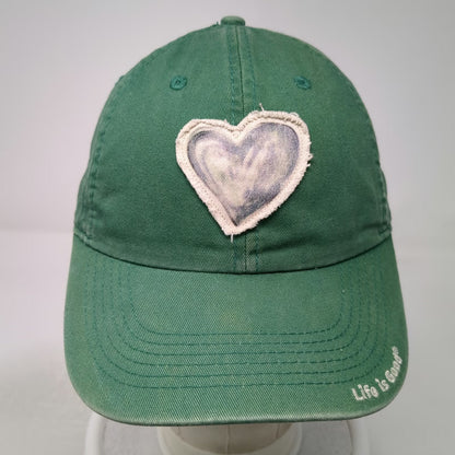 Life is Good Baseball Cap Green One Size Heart Patch Distressed Slideback Hat