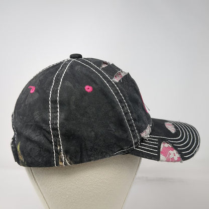 Mossy Oak Baseball Cap Black Pink One Size Distressed Lace Camo Hat Stitching