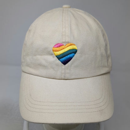 Beige Baseball Cap One Size Rainbow Heart Embroidery Slideback Hat Pink Blue