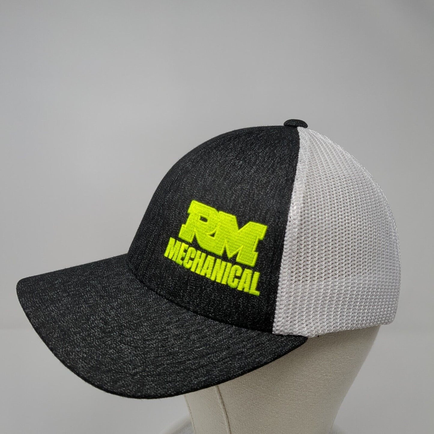 RM Mechanical Fitted Mesh Back Trucker Hat Black S-M Flexfit Colorblock
