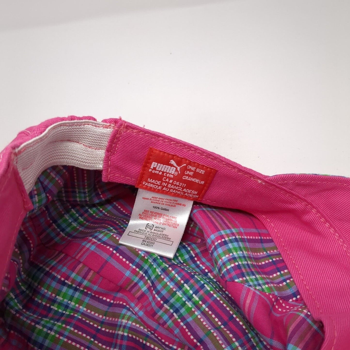 Puma Fitted Flat Cap Newsboy Pink One Size Plaid Embroidered Logo