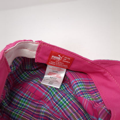 Puma Fitted Flat Cap Newsboy Pink One Size Plaid Embroidered Logo