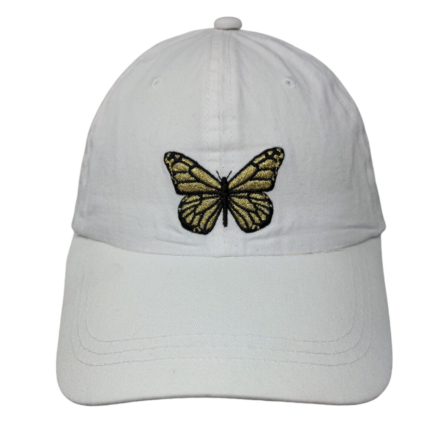 Butterfly Slideback Hat White OS Adjustable Embroidered Vented Holes Cotton