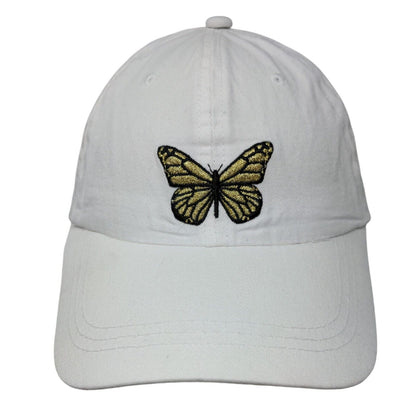 Butterfly Slideback Hat White OS Adjustable Embroidered Vented Holes Cotton