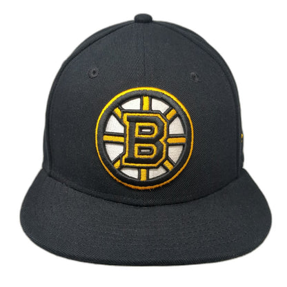 Fanatics Boston Bruins NHL Cap Black 7 1/2 Fitted Embroidered Logo Flat Brim Hat