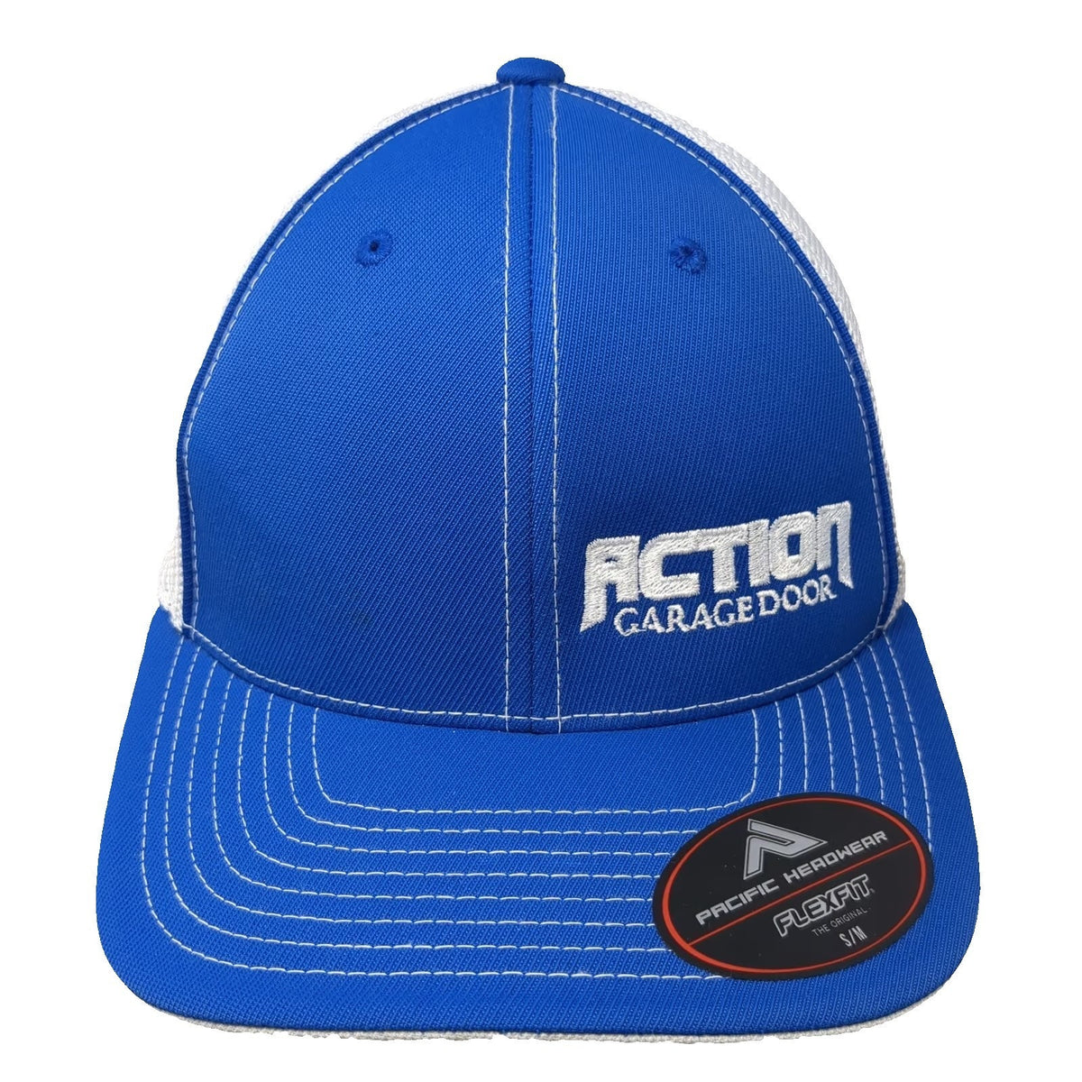 Pacific Headwear Baseball Cap Blue M Action Garage Door Mesh Back Flexfit Hat