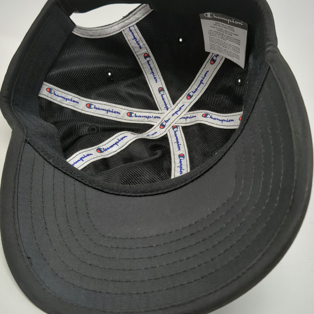 Champion Baseball Cap Black One Size Adjustable Strapback Embroidered Logo hat