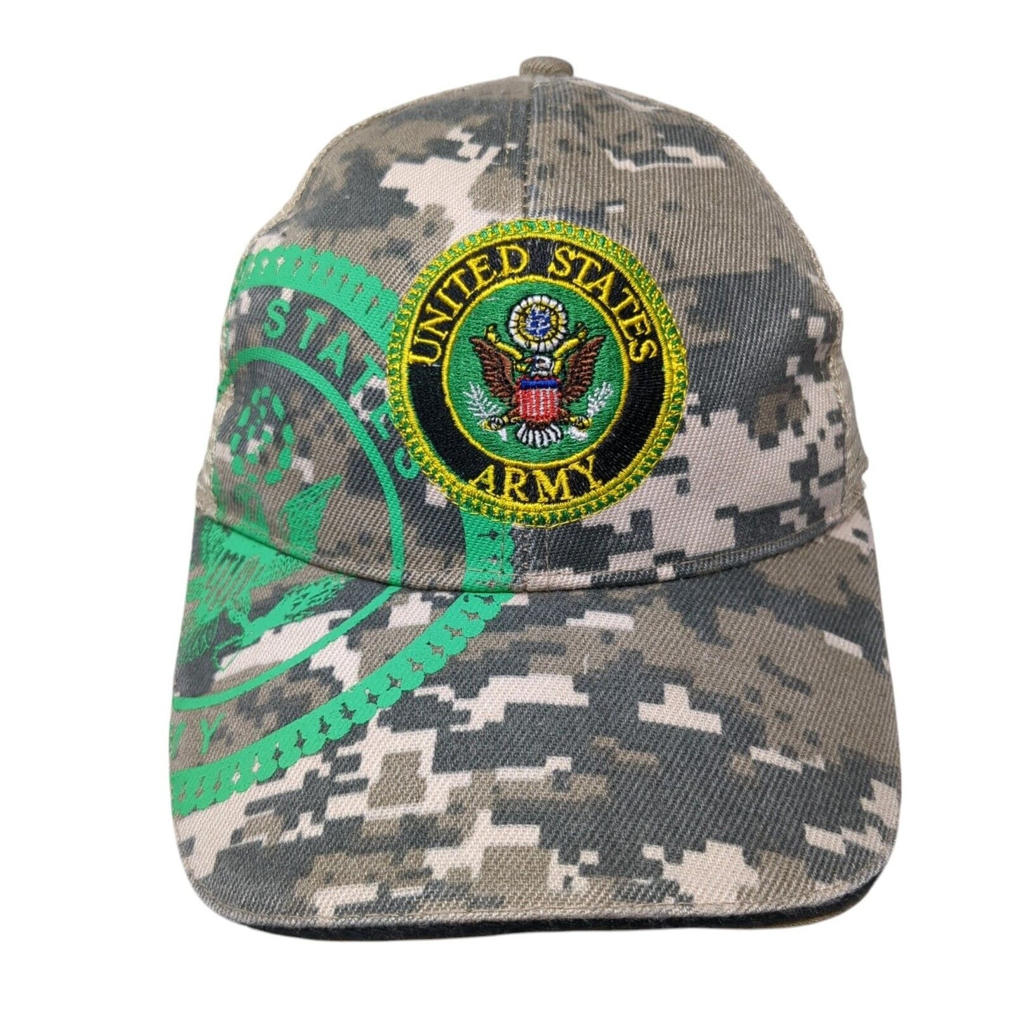 United States Army Snapback Trucker Hat Camouflage OS Adjustable Mesh Back
