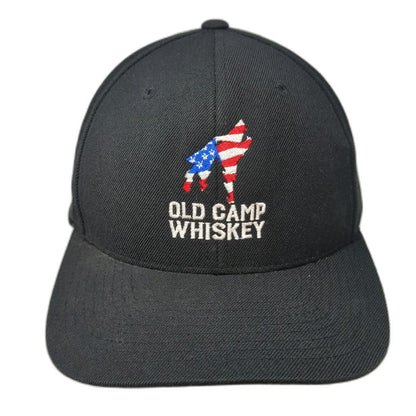 Yupoong Snapback Black One Size Old Camp Whiskey Wolf American Flag Logo Hat