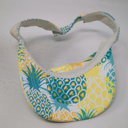 Lucky 7 Visor Blue White Yellow OS Pineapple Pattern Tybee Island Patch Hat
