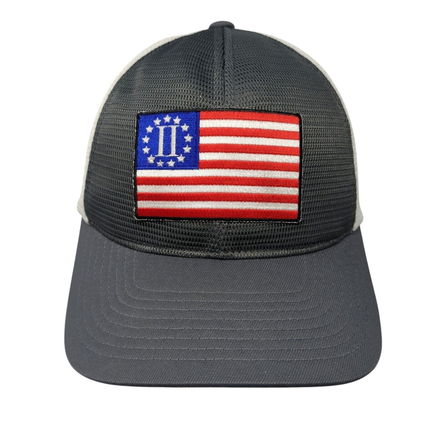 Betsy Ross Flag Fitted Mesh Back Trucker Hat Gray L-XL Flexfit Yupoong