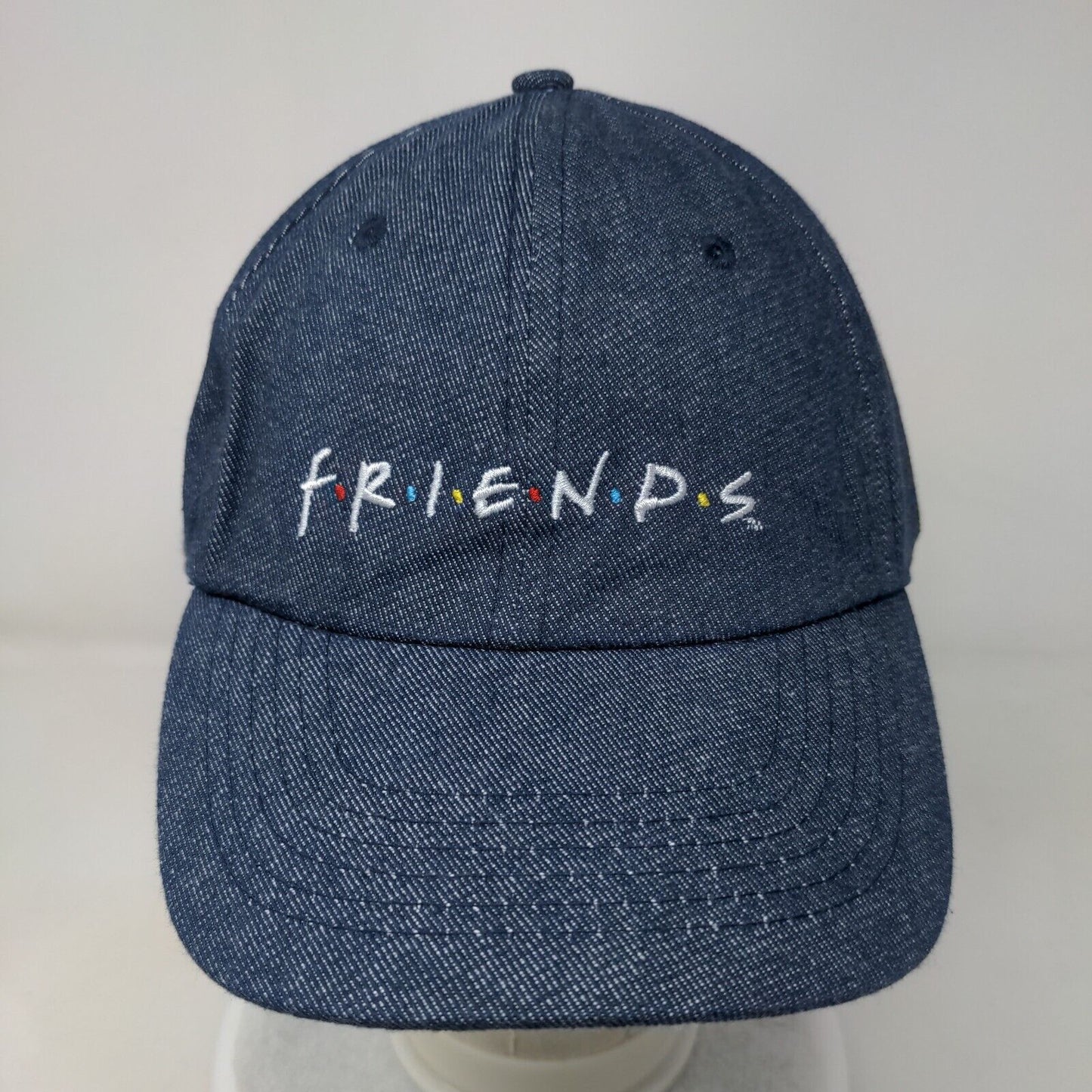 FRIENDS Slideback Hat Blue One Size Adjustable Embroidered 6 Panel Denim Cotton